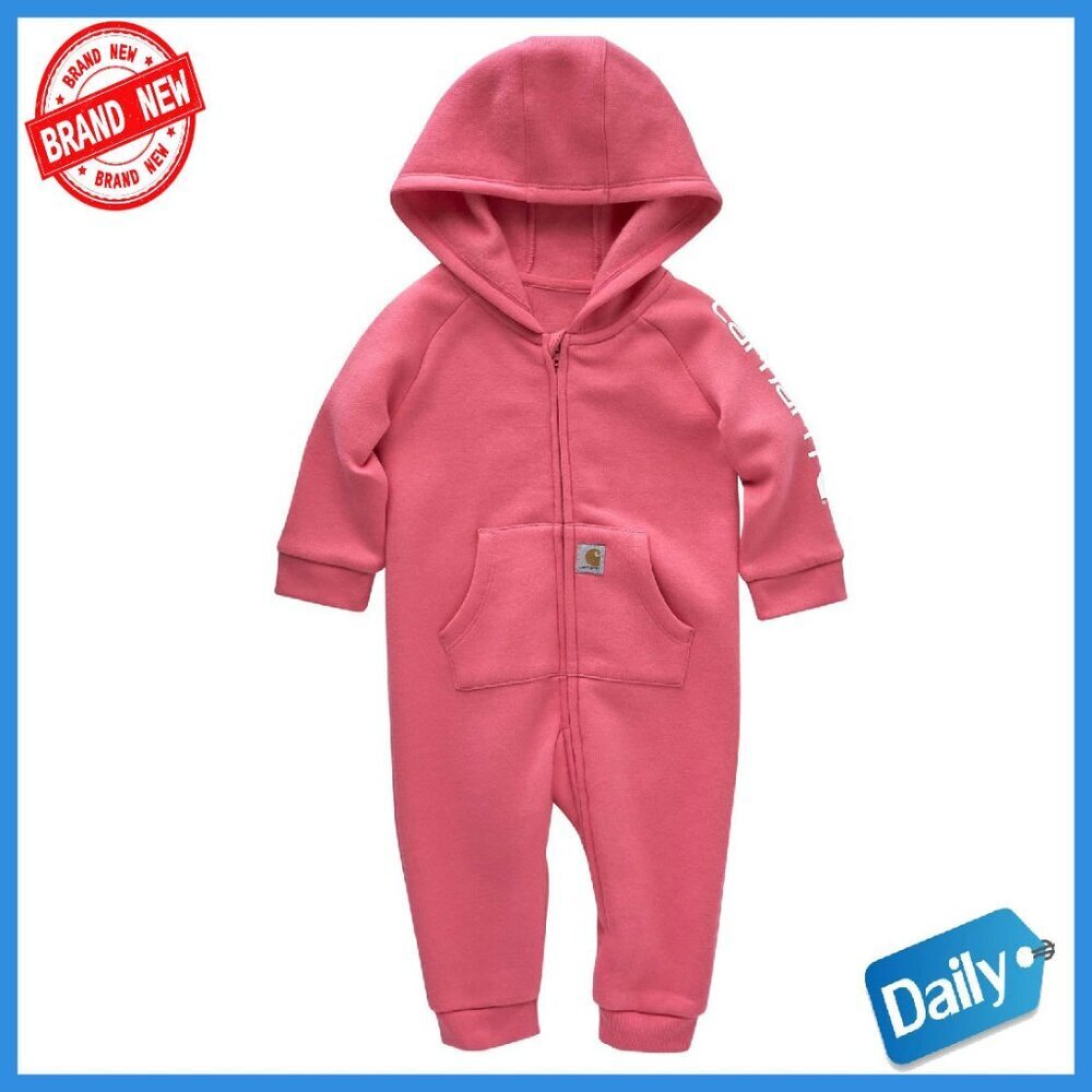 Girls' Long-Sleeve Fleece Zip Hooded Coverall - Soft Durable
